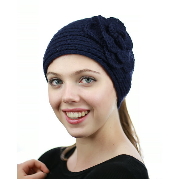 Deamyth Women Knit Wool Headband Hat Hairband With Rhinestone Flower 